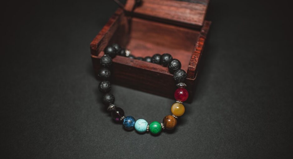 chakra bracelet in wooden chest