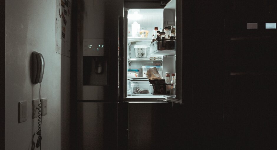 opened fridge with dispenser